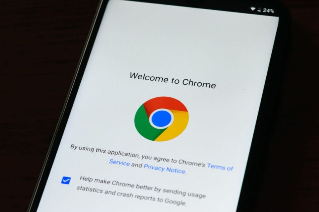 Smartphone displaying the Google Chrome browser welcome screen, illustrating switching to a different browser for video playback