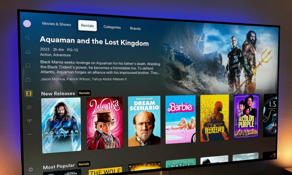 Plex media server interface showing organized movie library on TV screen